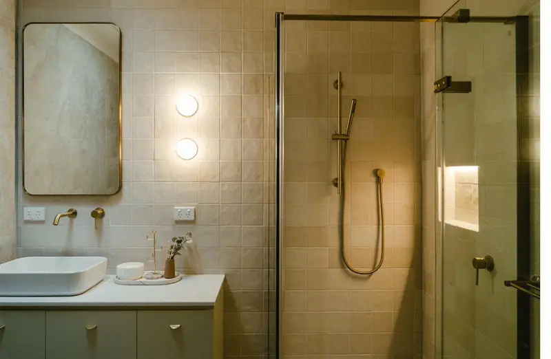 McKinnon bathroom renovation with custom vanity and stone benchtop